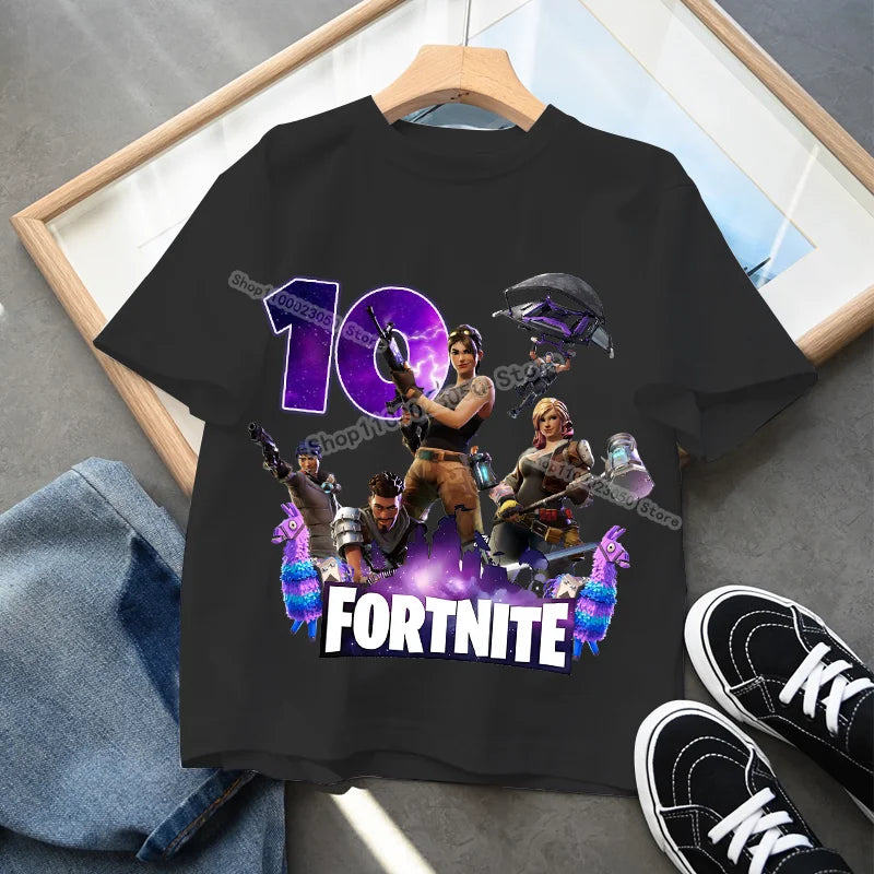 T-shirt Fortnite com Número de Aniversário para Crianças, Raparigas e Rapazes, Roupa de Verão, T-shirt em Algodão para Bebé, Top de Manga Curta para Festa, Presente para Criança Pequena