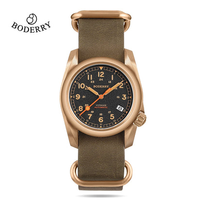 Boderry VOYAGER Field Watches Bronze Case Automatic For Seiko NH35 Watch 100M Waterproof Clock Military Vintage Wristwatch Mens