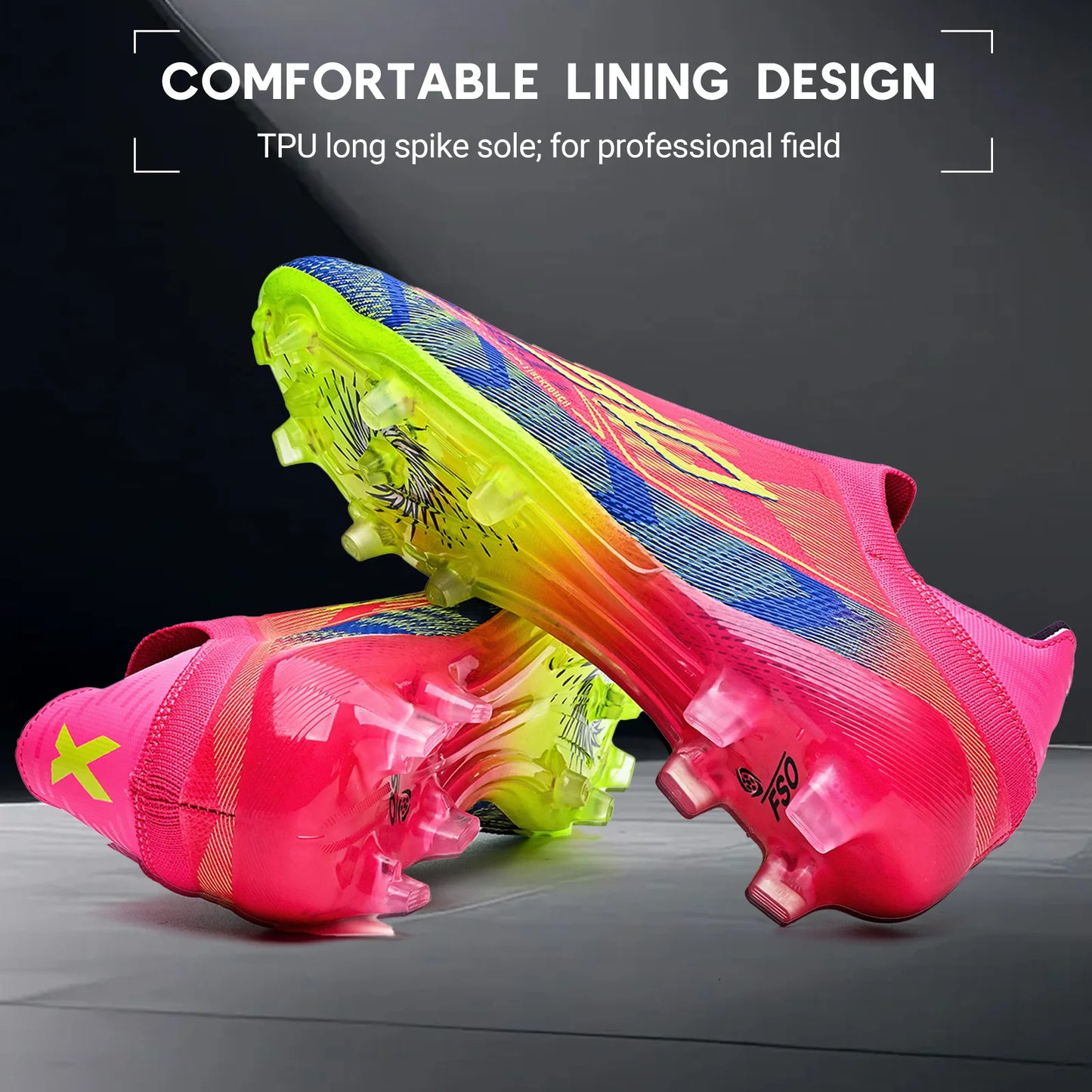 Anti-slip AG/FG Soccer Boots，TPU Shock Absorption Sole，Durable PU Fabric Upper，Teenager Boys Girls Professional Field Sneakers
