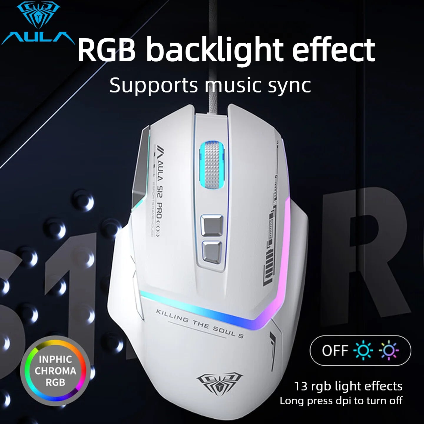 Promoção Especial Rato Gaming com Fio AULA S12 Pro 12800 DPI, Retroiluminação RGB, 8 Botões Programáveis, Ergonómico, para PC e Portátil