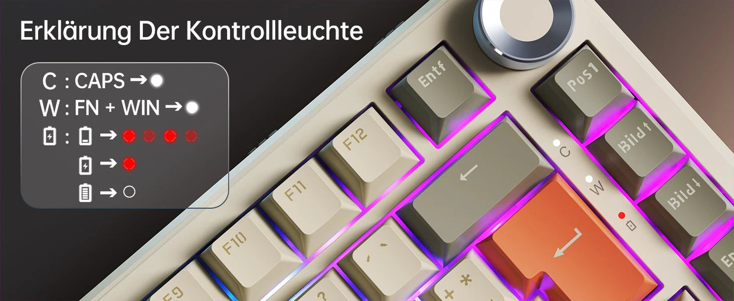German Version Ajazz Ak820 Gaming Mechanical Keyboard, German Keyboard, ISO-DE Layout Qwertz Hot-Swappable Volume Knob, Holiday Gift