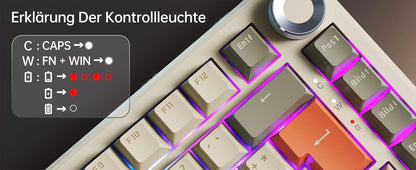German Version Ajazz Ak820 Gaming Mechanical Keyboard, German Keyboard, ISO-DE Layout Qwertz Hot-Swappable Volume Knob, Holiday Gift