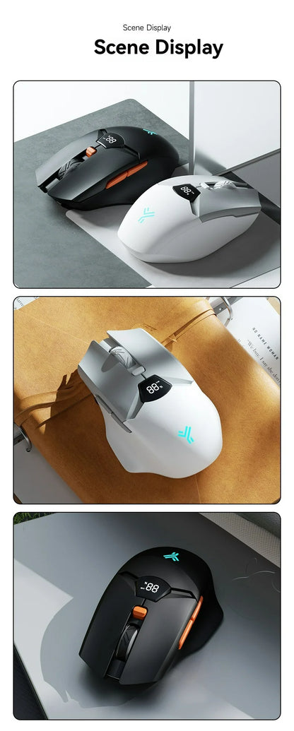 Rato sem fios 2.4G Bluetooth com ecrã de visualização, bateria de grande capacidade de 600mAh e botões de toque leve para gaming e escritório