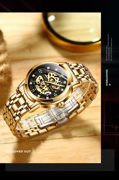 OLEVS 9901 Mens WatchLuxury Hollowing Mechanical Wristwatch Waterproof Luminous Stainless Steel Fashion Automatic Watch For Man