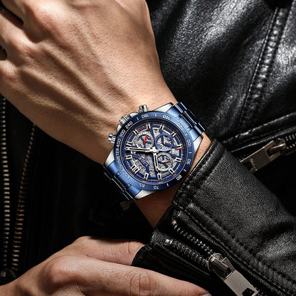 LIGE 2024 New Men Watch Top Brand Luxury Hollow Watch Men Waterproof Sport Quartz Chronograph Wrist Watch Man Relogio Masculino