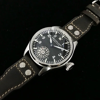 Hruodland 2025 Novo Relógio Mecânico para Homem Seagull ST3620 Piloto Retro 43MM BGW-9 Luminoso Cristal de Safira Turbina Relógio de Homem