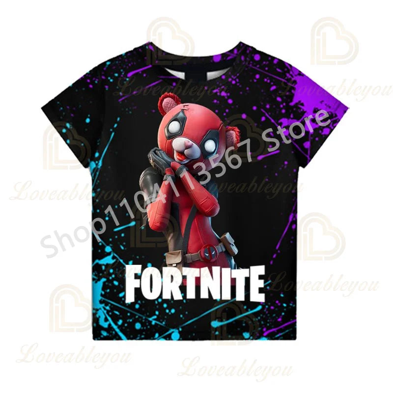 Conjunto Infantil 2 Peças F-Fortnited Victory 3D, T-shirt e Calções para Meninas e Meninos, Roupa Battle Royale, T-shirts Harajuku Hero
