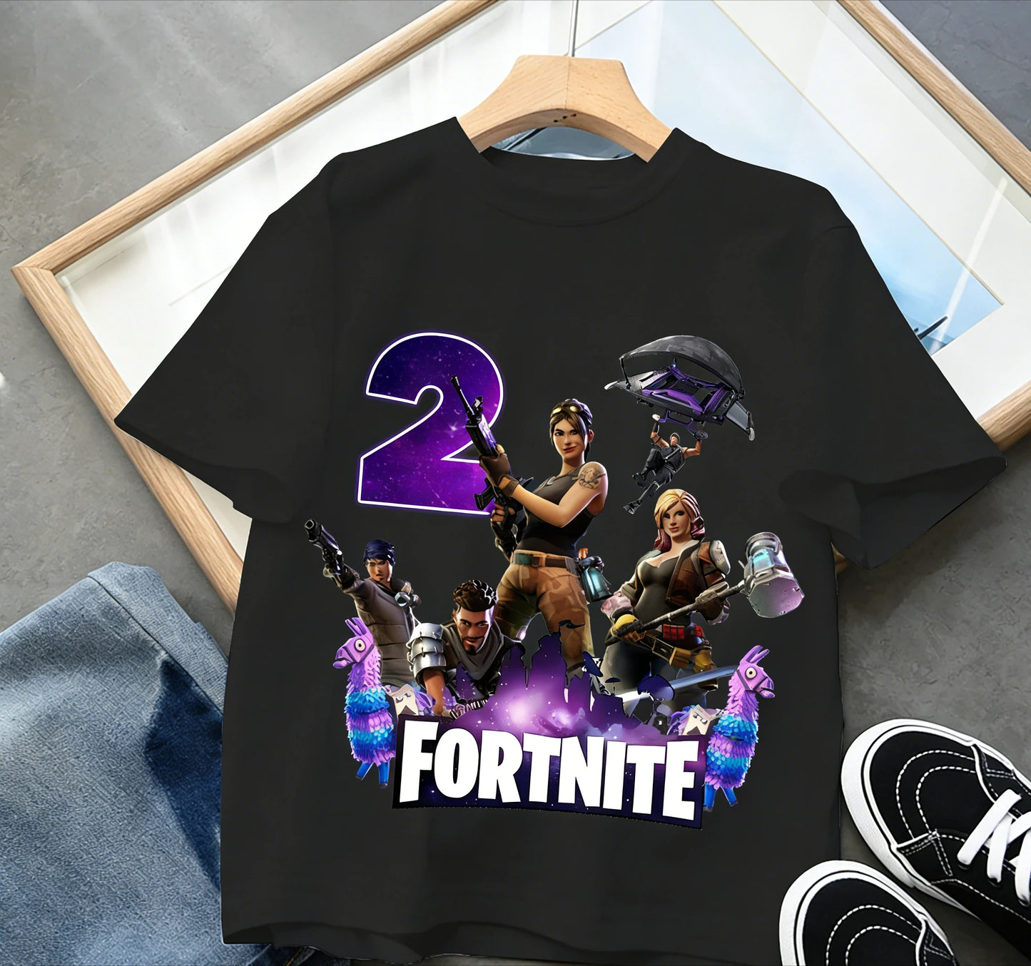 T-shirt de aniversário infantil Fortnites com número para menina e menino, roupa de verão em algodão para bebé, top de manga curta para festa, presente para criança pequena