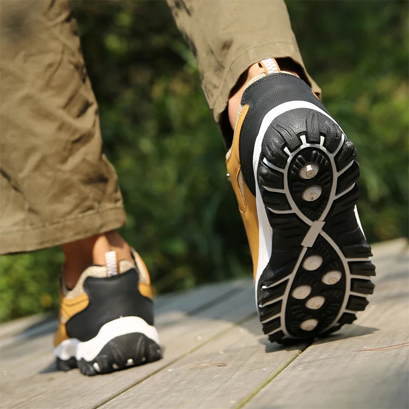 Autumn And Winter Models, Men's Waterproof Hiking Shoes, Outdoor PU Leather Sports Shoes, Wear-Resistant,  Walking, Tactical