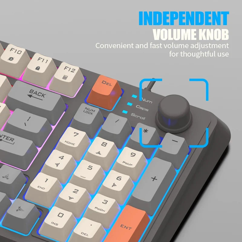 K82 Gaming Keyboard Glows Wired USB Desktop PC/Notebook Available 19-key punchless knob to adjust volume