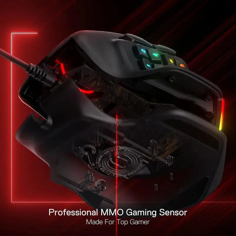 Rato Gaming MMO Redragon M811 Aatrox, rato gamer RGB com fios e 15 botões programáveis, com construção ergonómica para uma pega natural