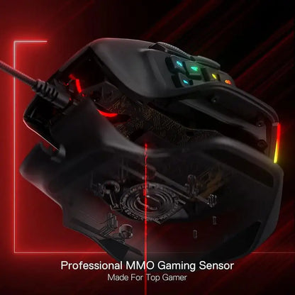 Rato Gaming MMO Redragon M811 Aatrox, rato gamer RGB com fios e 15 botões programáveis, com construção ergonómica para uma pega natural