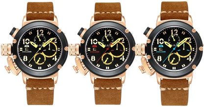 Automatic Watches for Men Mechanical Self Wind Genuine Leather Multifunction Date Boat Month Gold Bronze U Reloj Hombre Baratos