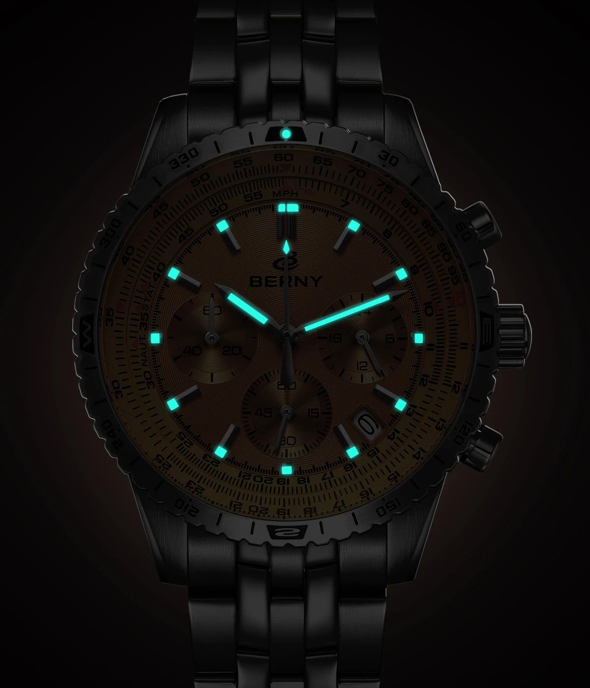 BERNY Aviation Men's Watches Quartz Chronograph Watch Date Sapphire Super Luminous Luxury Brand Dress Man Wristwatch