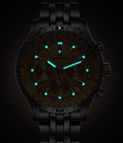 BERNY Aviation Men's Watches Quartz Chronograph Watch Date Sapphire Super Luminous Luxury Brand Dress Man Wristwatch