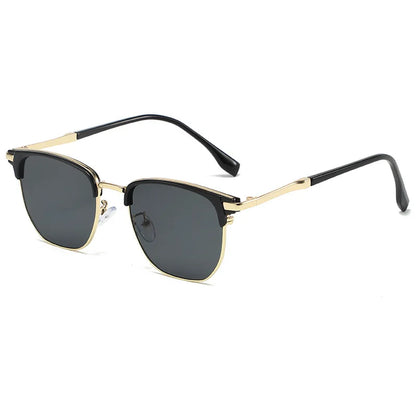 Handsome Half Frame Sunglasses Personalized Retro Rectangular Design Black Gray Eyeglass Lenses UV Resistant Sunglasses
