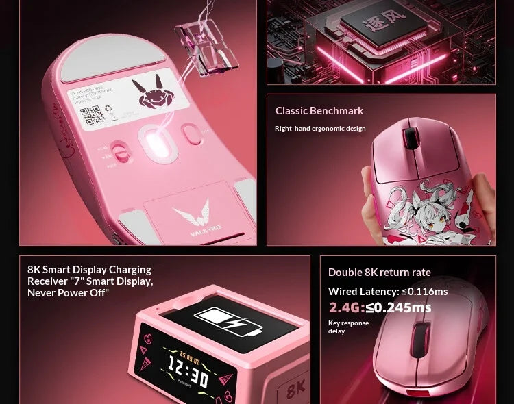 Mouse gaming wireless VALKYRIE VK M5 PRO con doppio 8K, ricevitore con display intelligente, ergonomico, leggero e a bassa latenza
