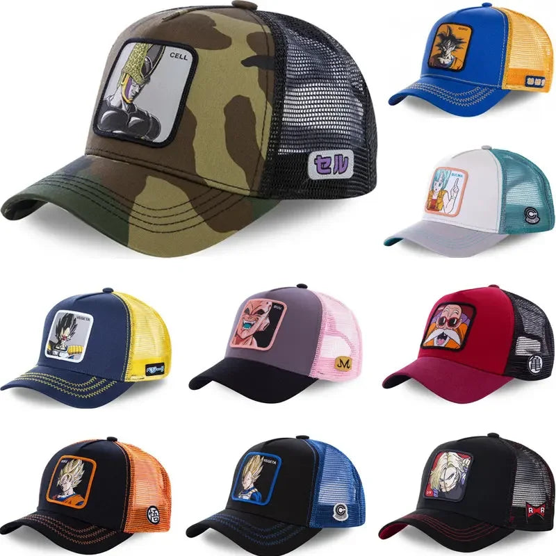 Dragon Ball Buu Goku Cap Ljetna muška kapa s ravnim vrhom i šiljastim obodom, s vezenim uzorkom, hip-hop stil, sunčana vizira, podesiva trucker mrežasta kapa