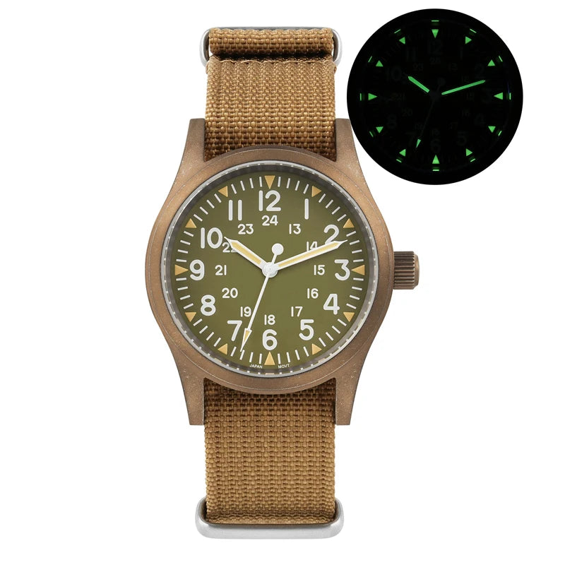 Militado ML05 38mm Vintage Watch VH31 Quartz Movement Field Watches Domed Sapphire Crystal With High Clear AR Coating Wristwatch