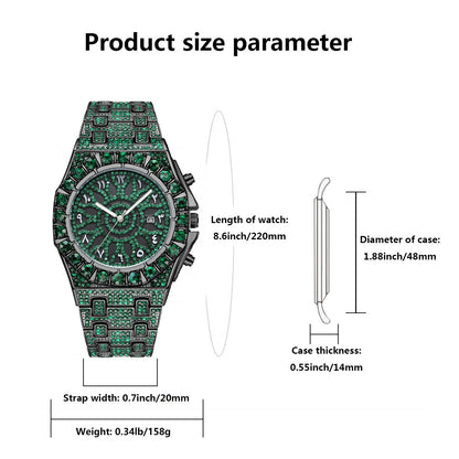 UNIGUET Hip Hop Wristwatch For Men Luxury lce Out Full Diamond Watches Fashion Green Watch Waterproof Clock Man 2026 Hot Sale