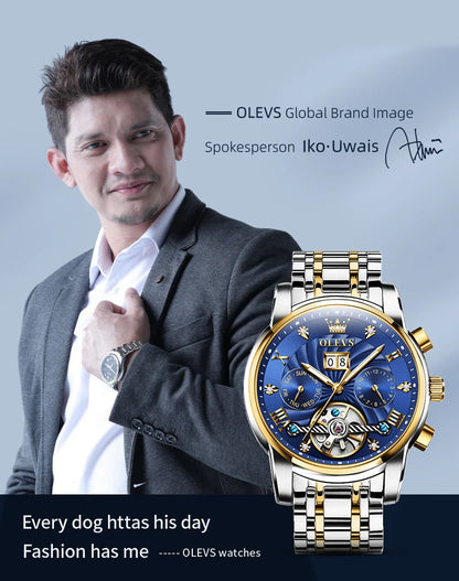 OLEVS 9910 Mens Watch Original Luxury Tourbillon Automatic Mechanical Watche Waterproof Luminous  Day-Date Watch With Box Reloj