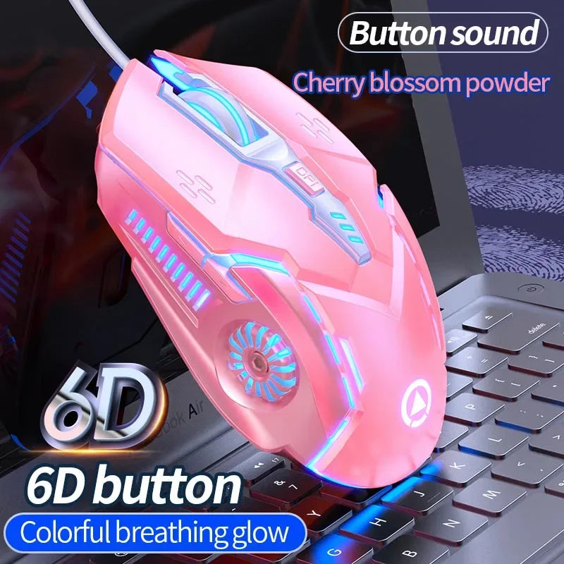 Rato Gaming Ergonómico com Fio YINDIAO RGB Silencioso, Retroiluminação LED, 3200dpi, 6 Botões, G5 USB, Rato Mecânico para PC, Portátil e Computador