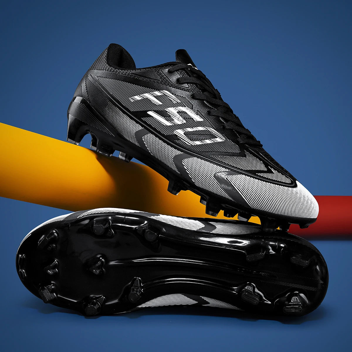 AG/FG Long Studs Soccer Shoes，PU Fabric Mixed Upper，TPU Sole Wear Resistant Anti Slip，Men Women Kids Youth Outdoor Sports