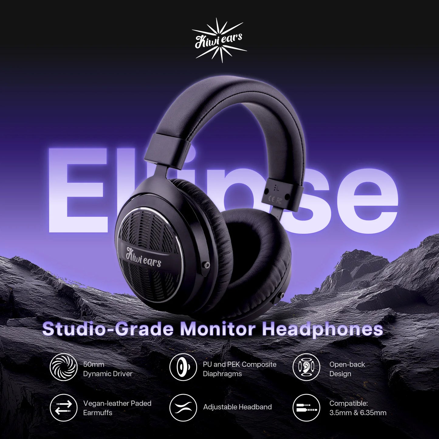 Auscultadores Linsoul Kiwi Ears Ellipse de nível de estúdio, abertos, com driver dinâmico e cabo destacável, headset Hi-Fi circum-aural com fios e graves potentes