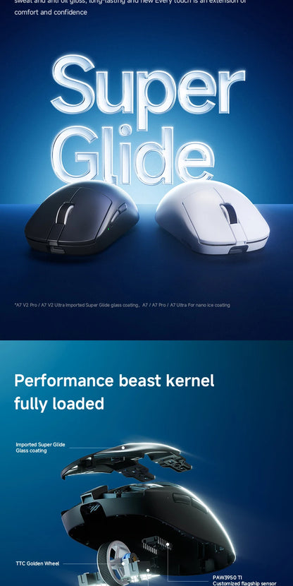 MCHOSE A7 V2 Ultra / Pro Lekka bezprzewodowa mysz gamingowa Dual 8000Hz PAW3950 TI 42000DPI dla graczy e-sportowych na PC