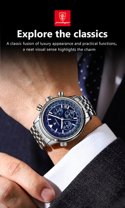 POEDAGAR Fashion Military Men's Watches Waterproof Luminous Date Chronograph Man Watch Stainless Steel Luxury Quartz Male Clock