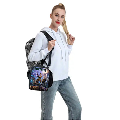 Children's Cartoon Fortnite Picnic Bag For Boys and Girls Age 5-10，Kids Insulated Cooler Lunch Bags Cute Portable Lightweight