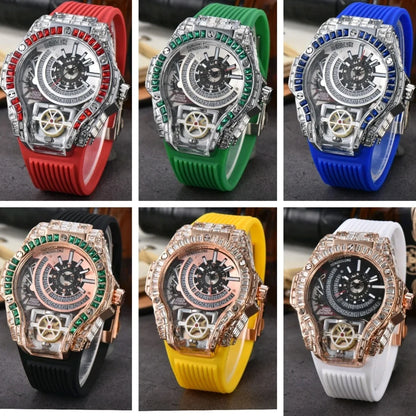 Full diamond Case Business Luxury Top Mens Watches Rubber Strap Color Creative Decorative Quartz Watch Men AAA Clocks Relogio