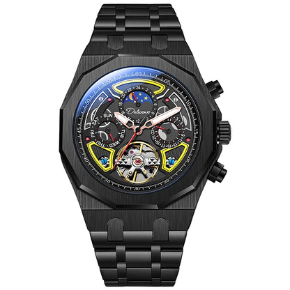Top Brand Sport Watches with Tourbillon Stainless Steel Rubber Strap Multifunction Dial Automatic Watches Reloj Hombre New