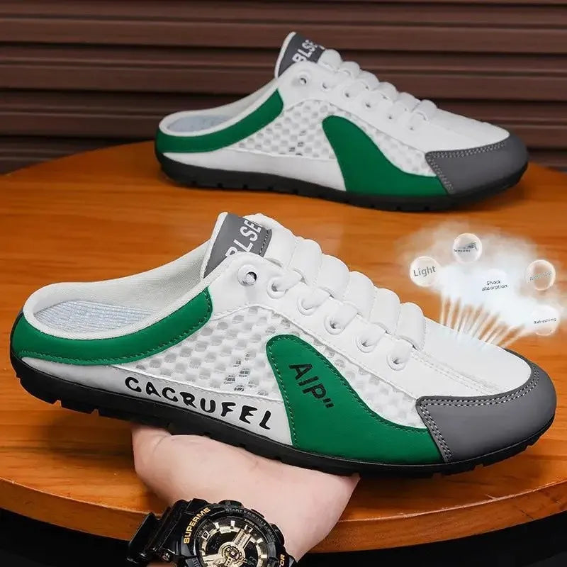 Men's Slip-On Lace-Up Casual Sports Shoes Breathable Mesh Unisex Spring Autumn Season Low Cut Flat Footwear Quick Easy Wear