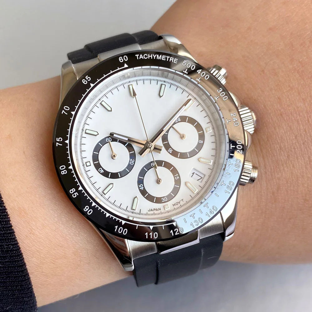 Relógio de Luxo para Homem VK63 com Movimento de Quartzo, Cronógrafo Business, 39mm, Aço/Ouro Rosa, Data, Mostrador Luminescente, Cronógrafo Completo