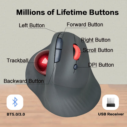 Bezprzewodowa mysz trackball JOMAA, pionowa, ładowalna mysz z kulką, ergonomiczna, cicha mysz gamingowa do komputerów z Windows
