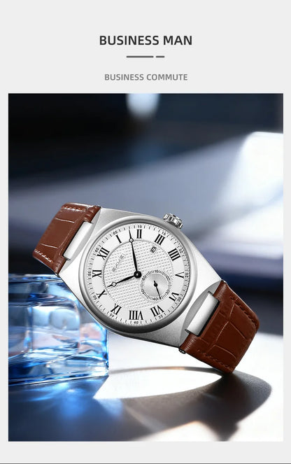 SKMEI 9390 Elegant Men's Quartz Watch Roman Scale Calendar Waterproof Leather Strap Casual Business Watches for Man Reloj Hombre