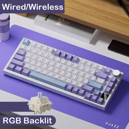 AJAZZ AK820 mechanische Tastatur, 70 % Kompaktlayout/RGB-Beleuchtung/Hot-Swap-fähige Switches, mit kabelgebundener, kabelloser und Bluetooth-Verbindung