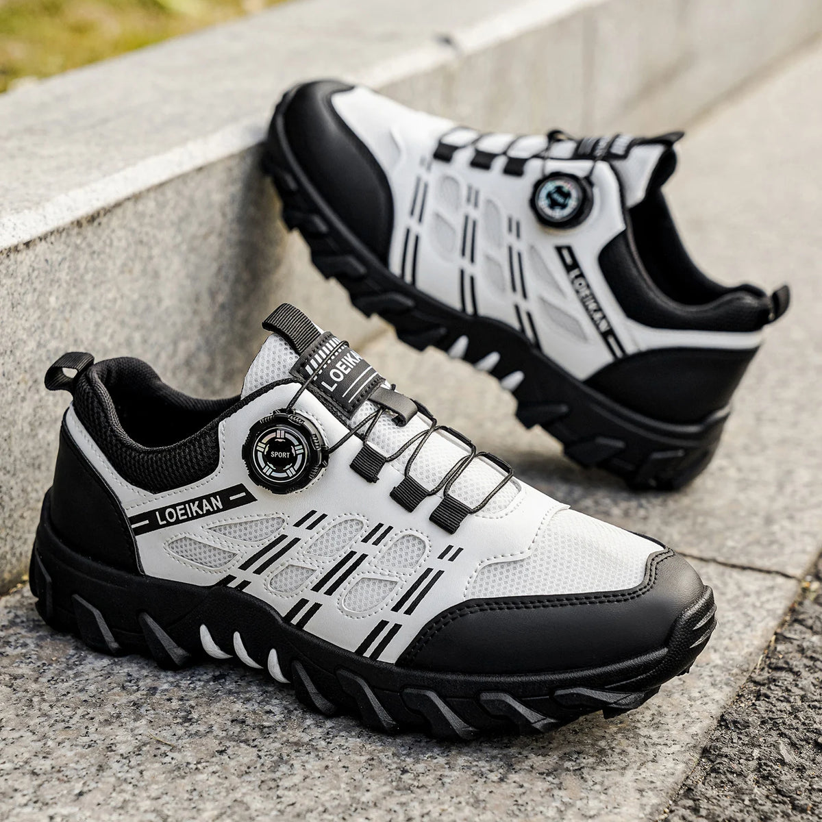 Men's All-Season Outdoor Casual Hiking Shoes, Comfortable Breathable Slip-On Design with Rotating Buckle, Thick-Soled PVC Sneake