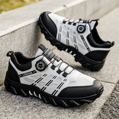Men's All-Season Outdoor Casual Hiking Shoes, Comfortable Breathable Slip-On Design with Rotating Buckle, Thick-Soled PVC Sneake