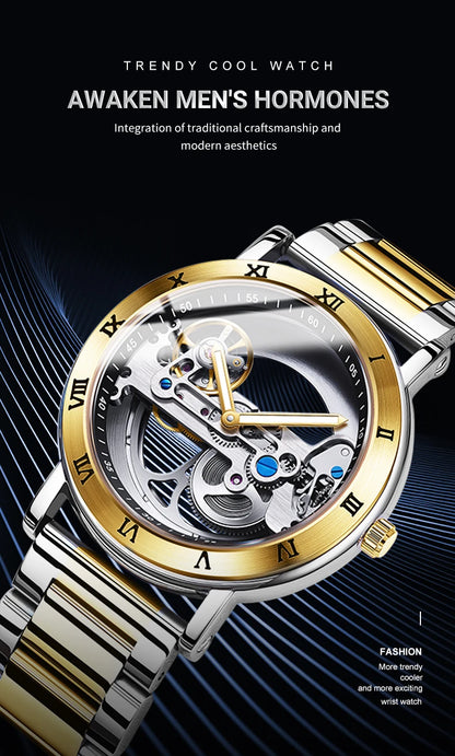 AKDPN Men's Watches Automatic Mechanical Stainless Steel Men's Wrist Watch Skeleton Automatic Watches for Man Watch Montre Homme