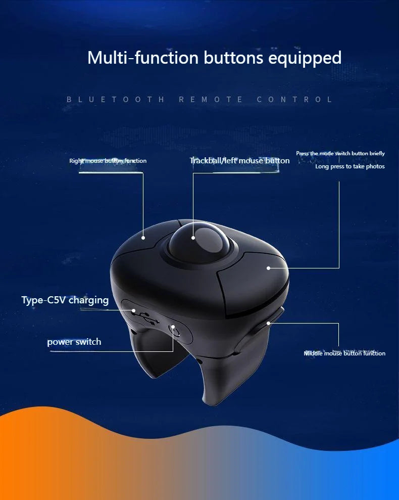 Novo Rato Trackball de Dedo em Anel 2.4G+Bluetooth Sem Fios com Controlo Remoto para Vídeos Curtos/PPT/Discursos/Ecrãs de Veículos