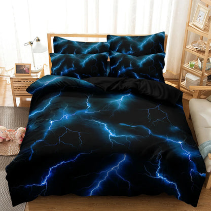 3Pcs Lightning Thunder Pattern Print Duvet Cover Bedding Set Soft Breathable For Four-seasonBedroom Dormitory Decorative