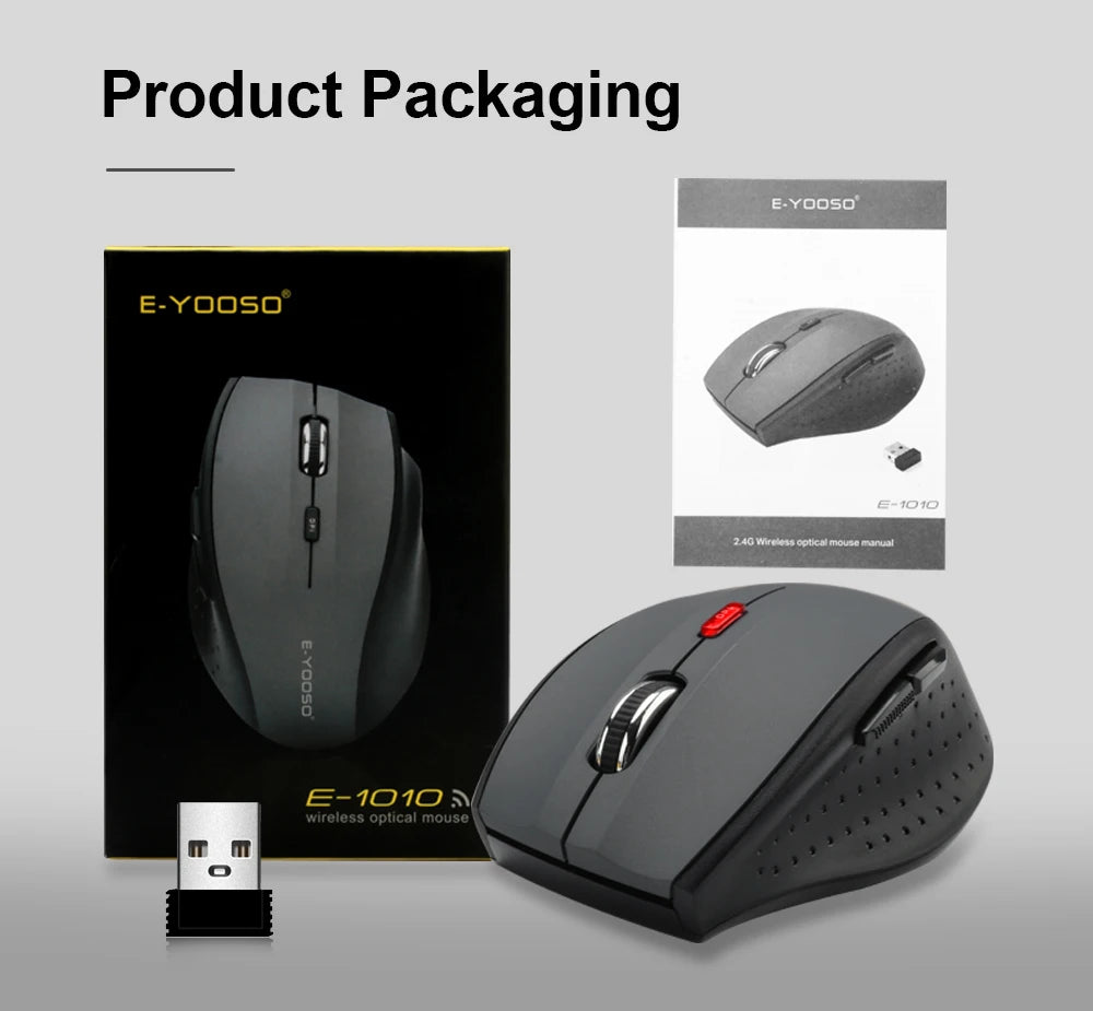 Rato E-YOOSO E-1010 USB 2.4G sem fios para gaming e escritório, 2400 DPI, ótico e ergonómico, para portátil, PC e computador