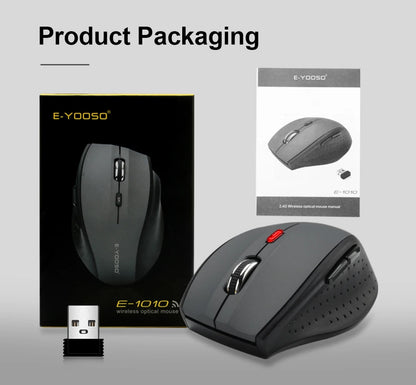 Rato E-YOOSO E-1010 USB 2.4G sem fios para gaming e escritório, 2400 DPI, ótico e ergonómico, para portátil, PC e computador
