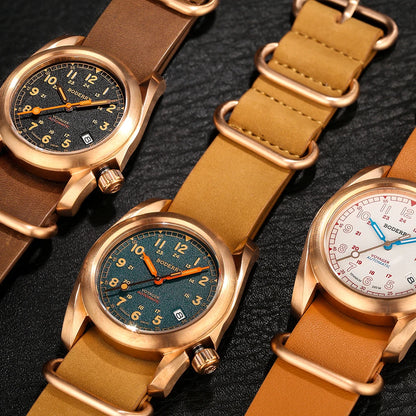 Boderry VOYAGER Field Watches Bronze Case Automatic For Seiko NH35 Watch 100M Waterproof Clock Military Vintage Wristwatch Mens