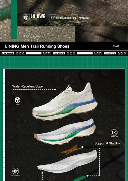 Li-Ning Men's BEN XIAO Trail Running Shoes LN DWR Water Repellent Breathable Support Stable LiNing Mountain Sports Shoes ARNV015