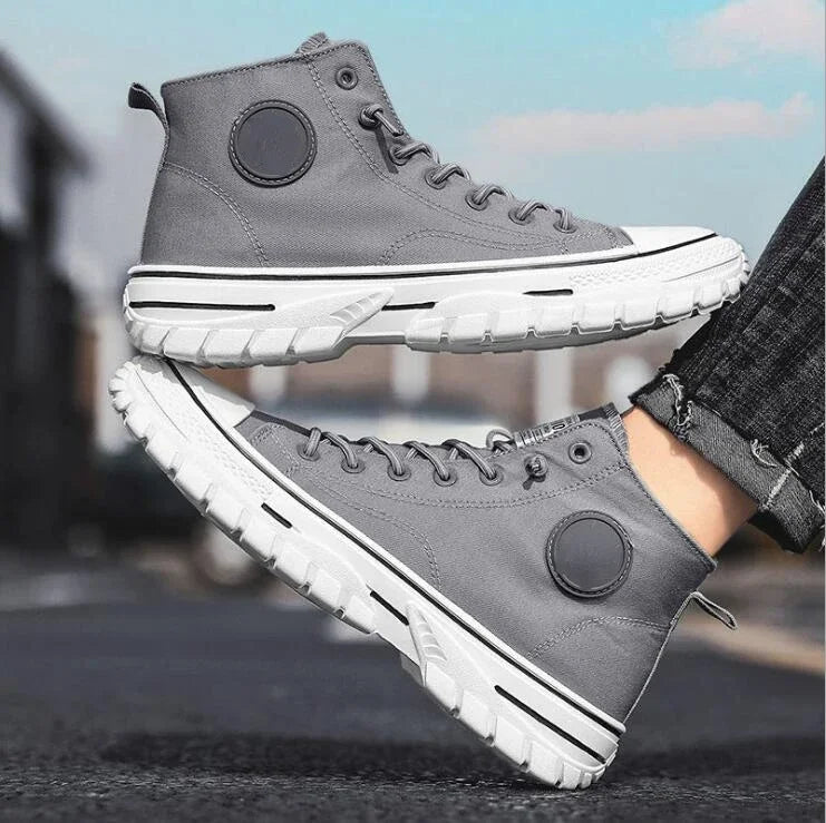 Men's Canvas Shoes Male High Top Casual Breathable Sports Shoes Gray Skateboarding Vulcanized Shoes Comfort Sneakers 2025 New
