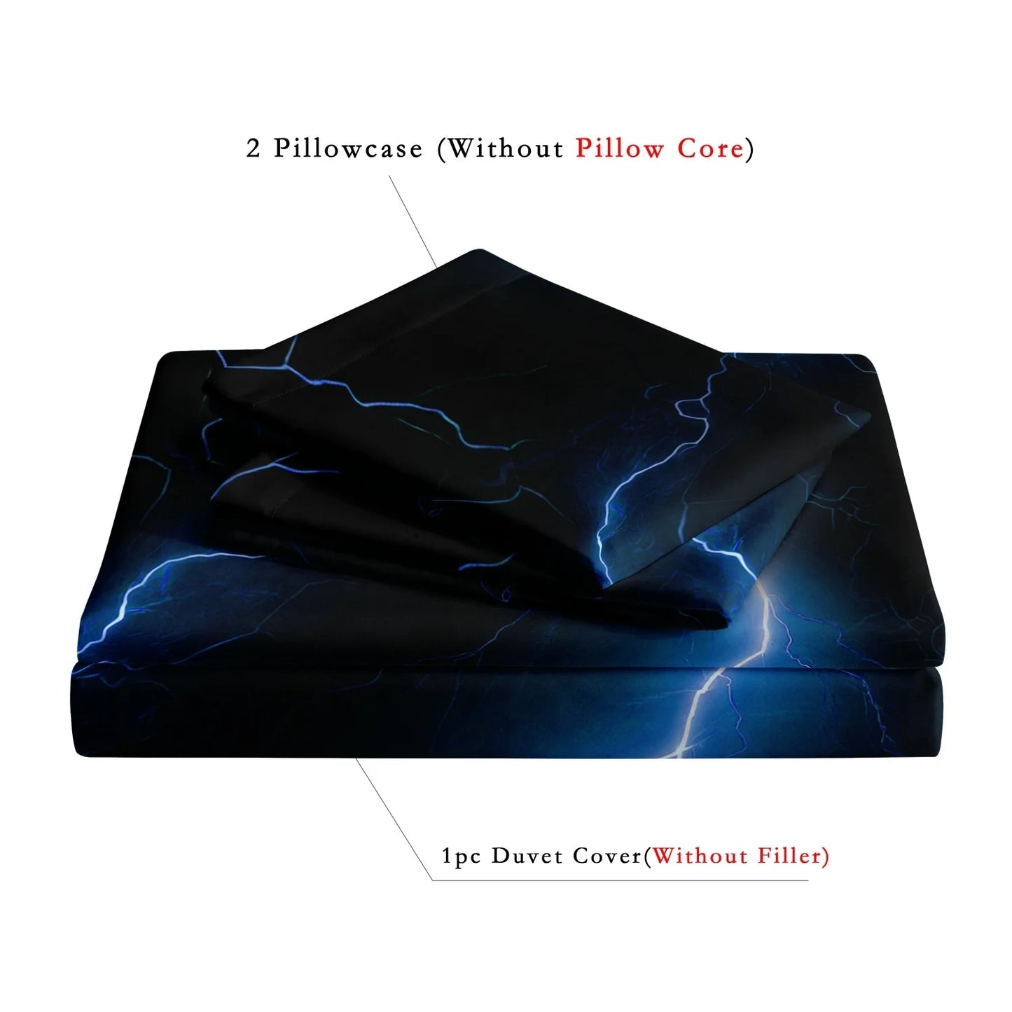 3Pcs Lightning Thunder Pattern Print Duvet Cover Bedding Set Soft Breathable For Four-seasonBedroom Dormitory Decorative