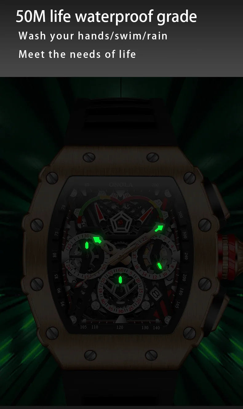 ONOLA 6827 Fashion Sports Quartz Men's Watch Waterproof Luminous Calendar Chronograph Watches for Men Relogios Masculino Часы